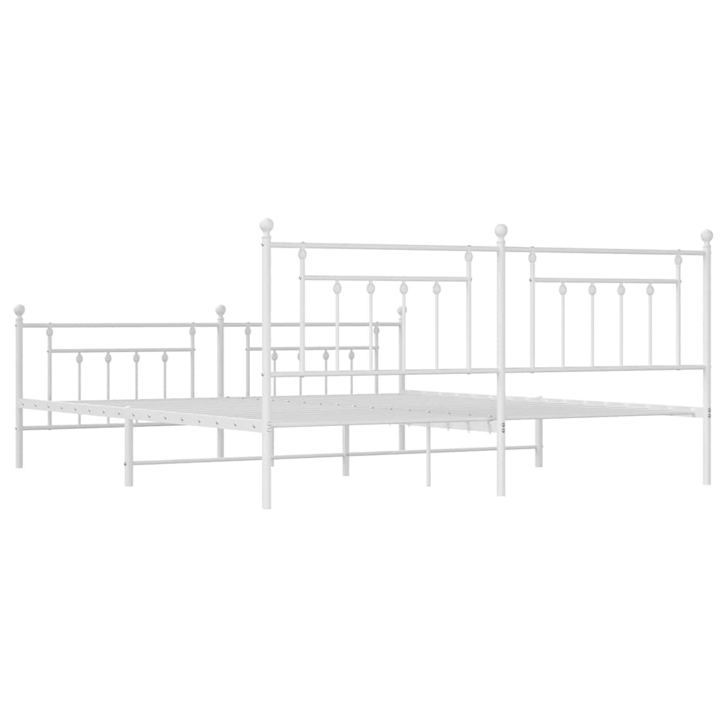 Metal Bed Frame without Mattress with Footboard White 193x203cm
