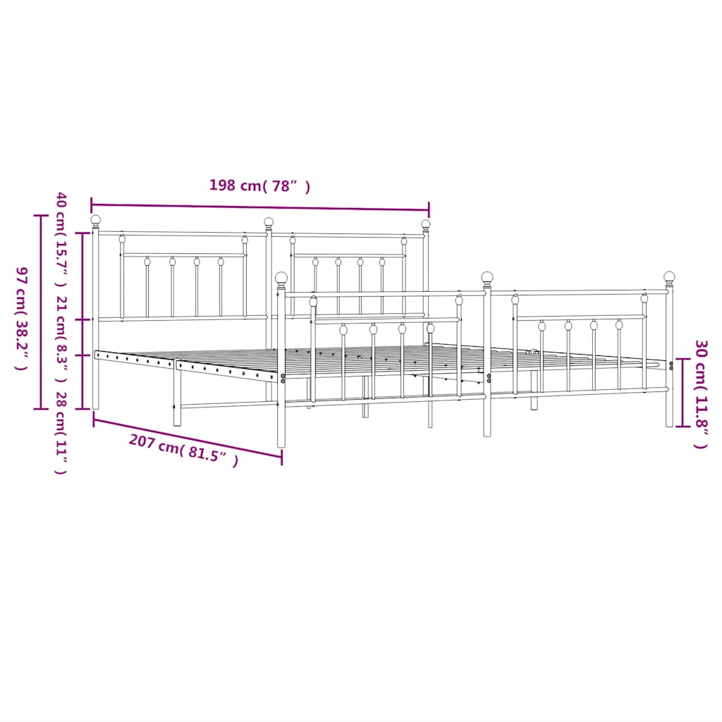 Metal Bed Frame without Mattress with Footboard White 193x203cm