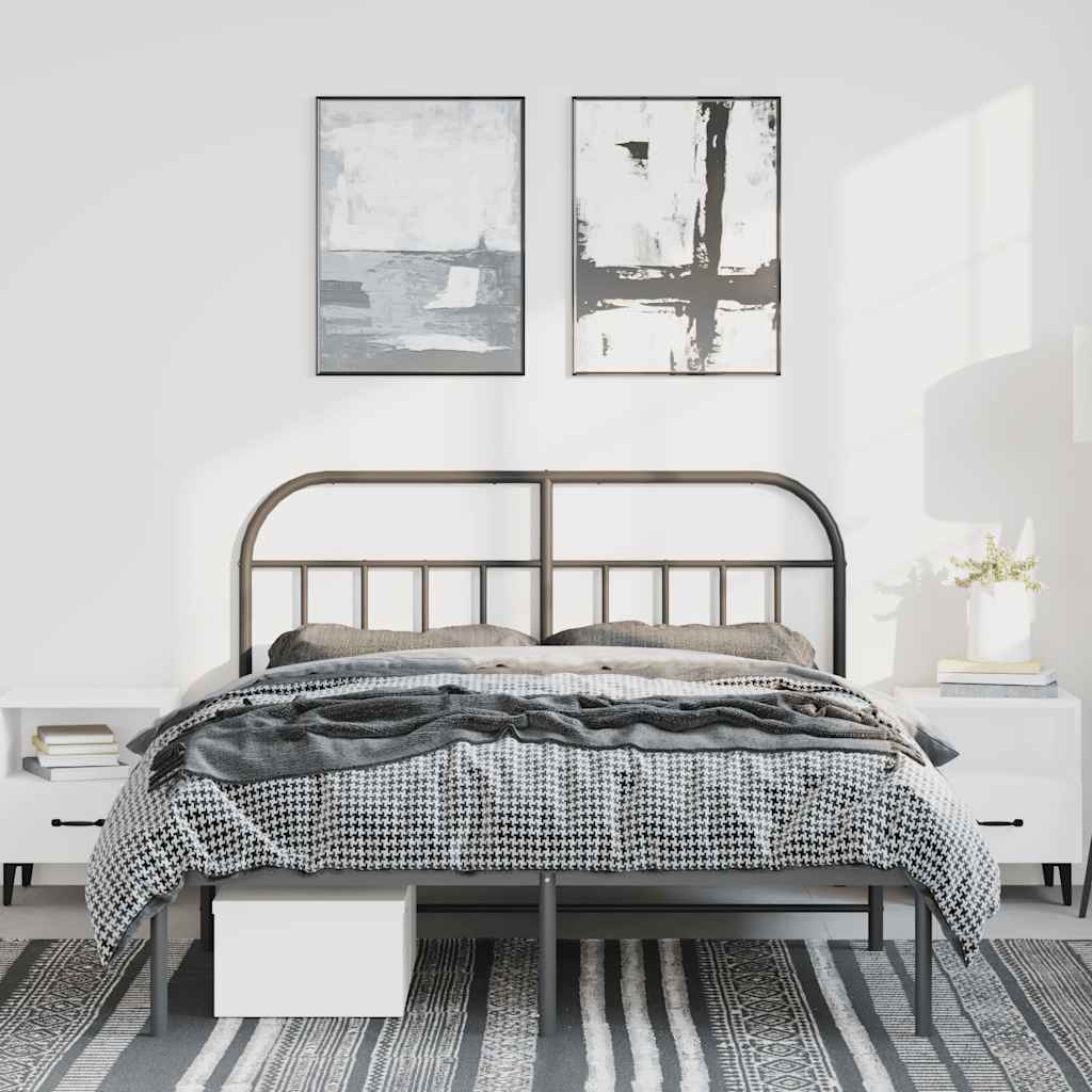 Metal Bed Frame without Mattress with Headboard Black 135x190cm