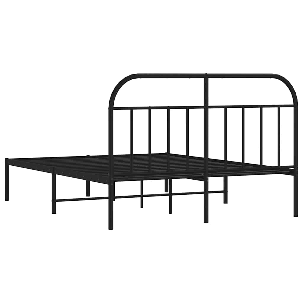 Metal Bed Frame without Mattress with Headboard Black 135x190cm