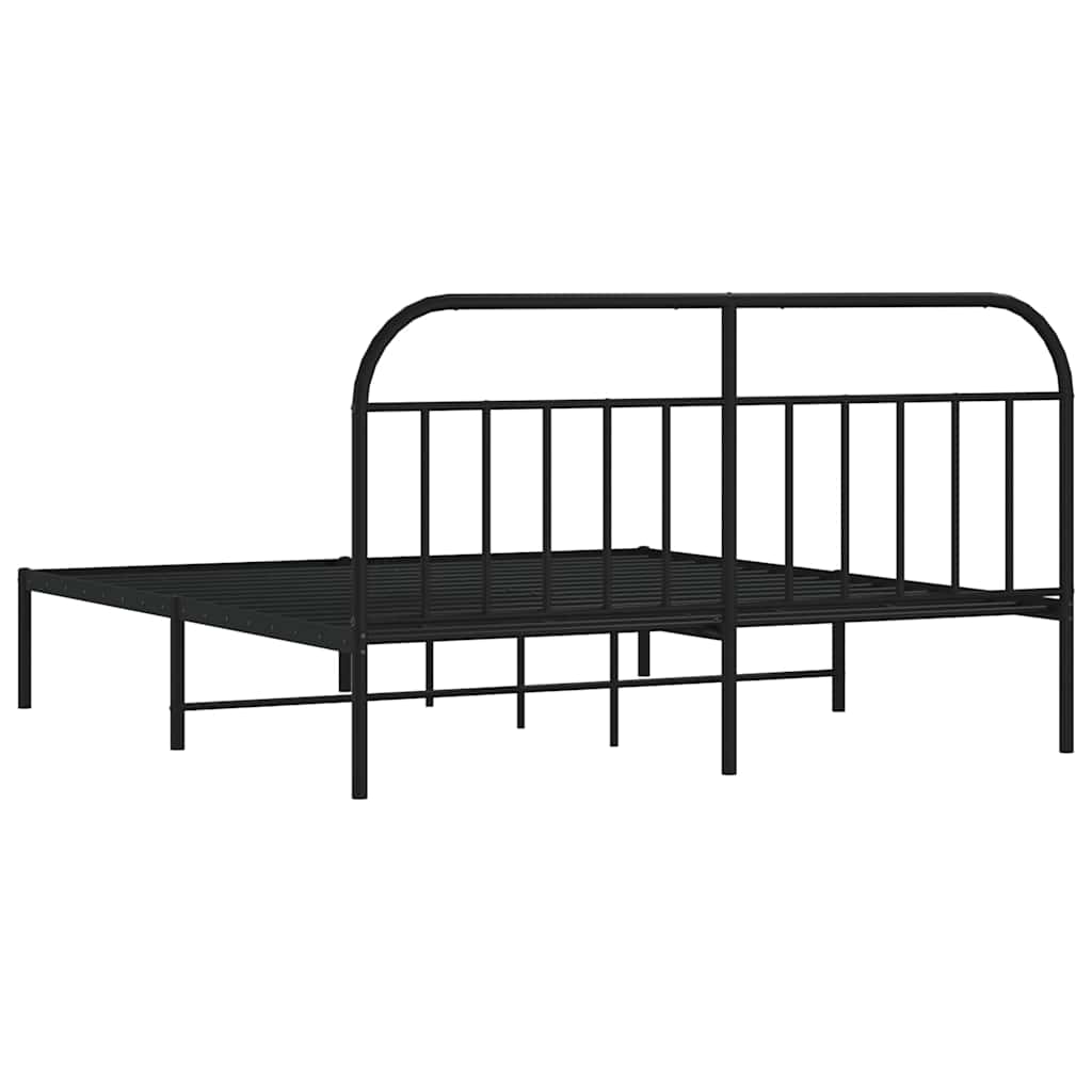 Metal Bed Frame without Mattress with Headboard Black 183x213cm