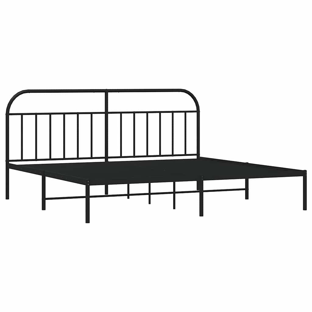 Metal Bed Frame without Mattress with Headboard Black 193x203cm