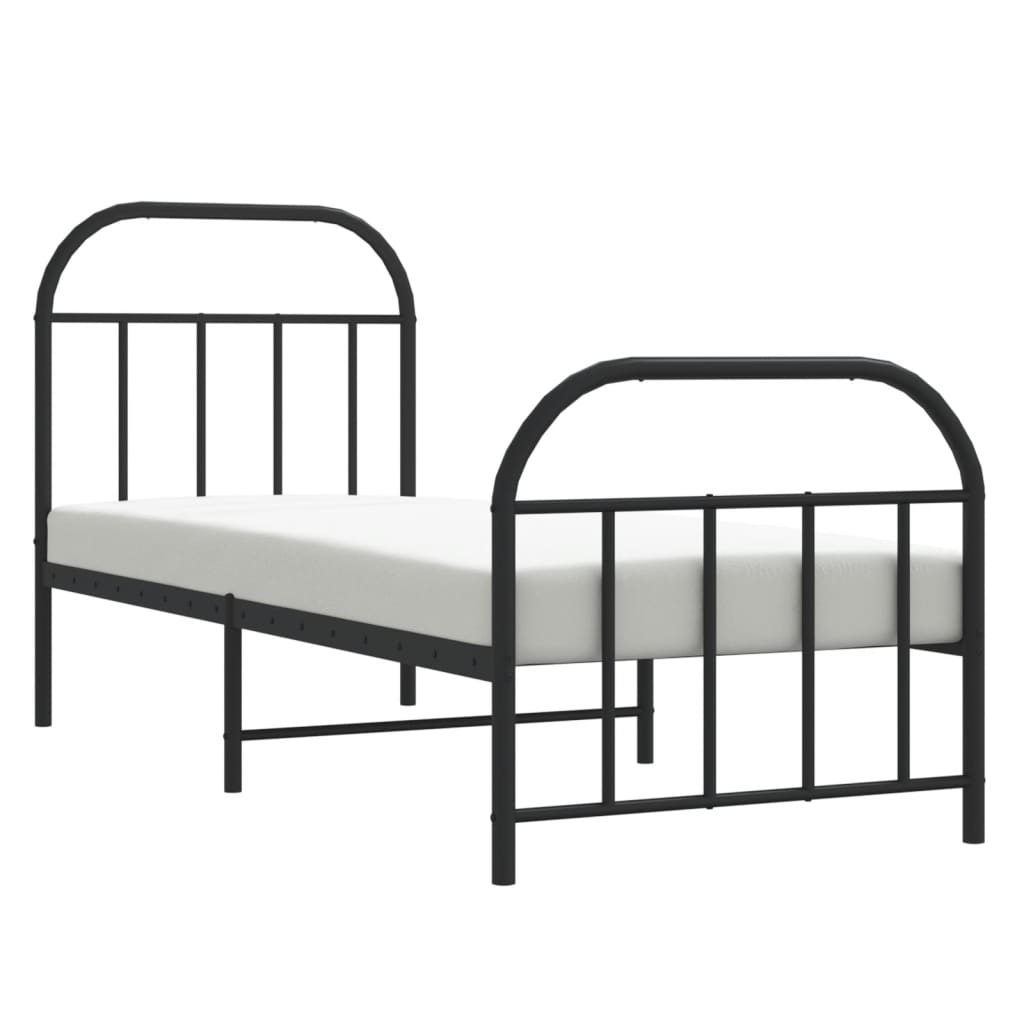 Metal Bed Frame without Mattress with Footboard Black 75x190cm