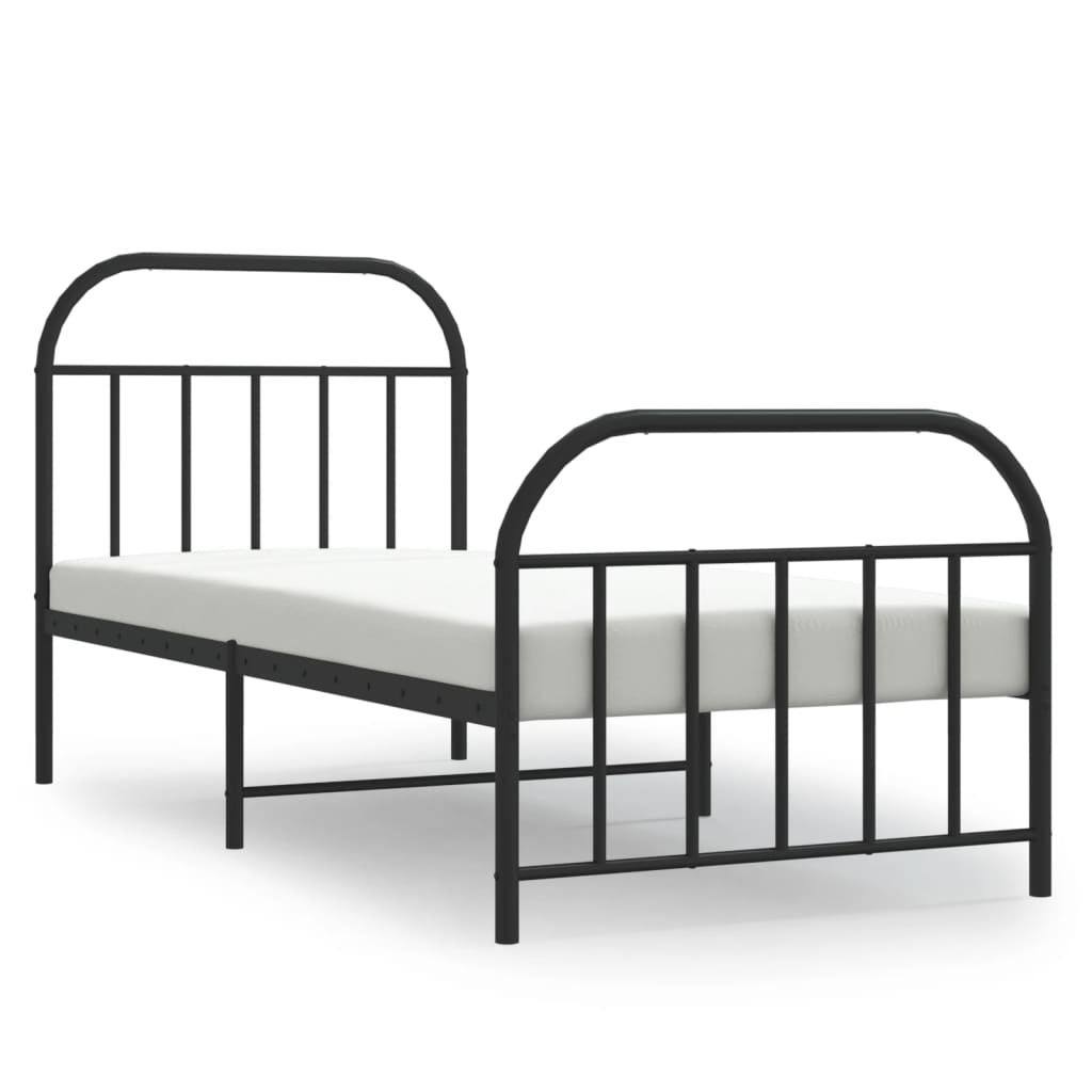 Metal Bed Frame without Mattress with Footboard Black 90x190cm