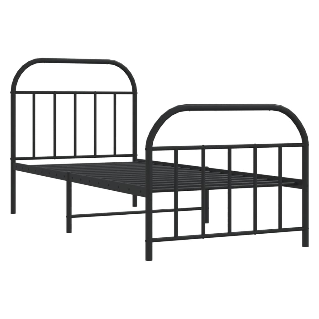 Metal Bed Frame without Mattress with Footboard Black 90x190cm