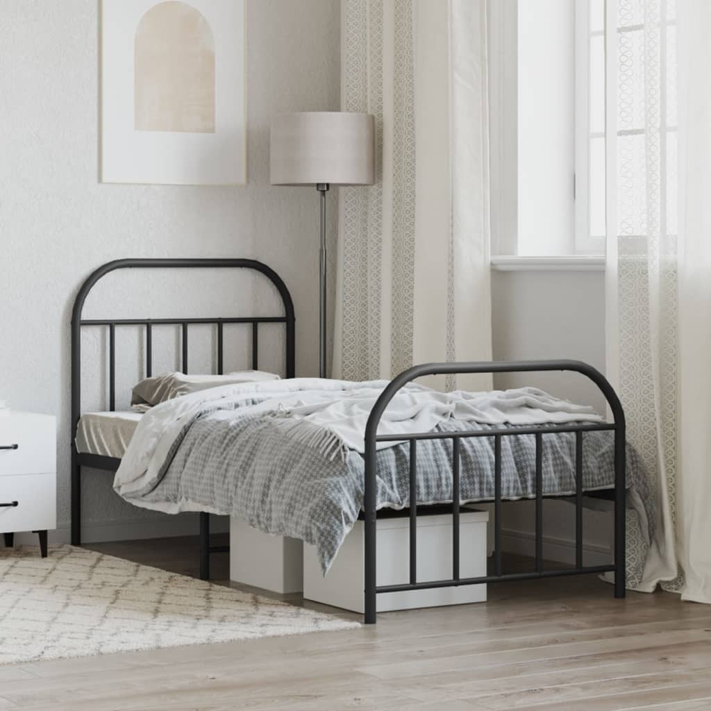 Metal Bed Frame without Mattress with Footboard Black 90x190cm
