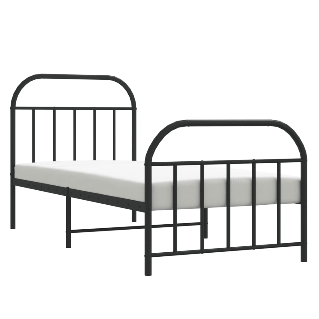 Metal Bed Frame without Mattress with Footboard Black 90x190cm