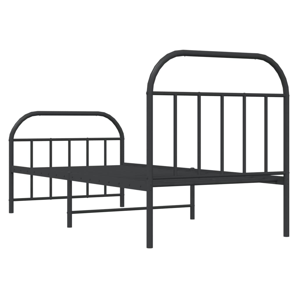 Metal Bed Frame without Mattress with Footboard Black 90x190cm