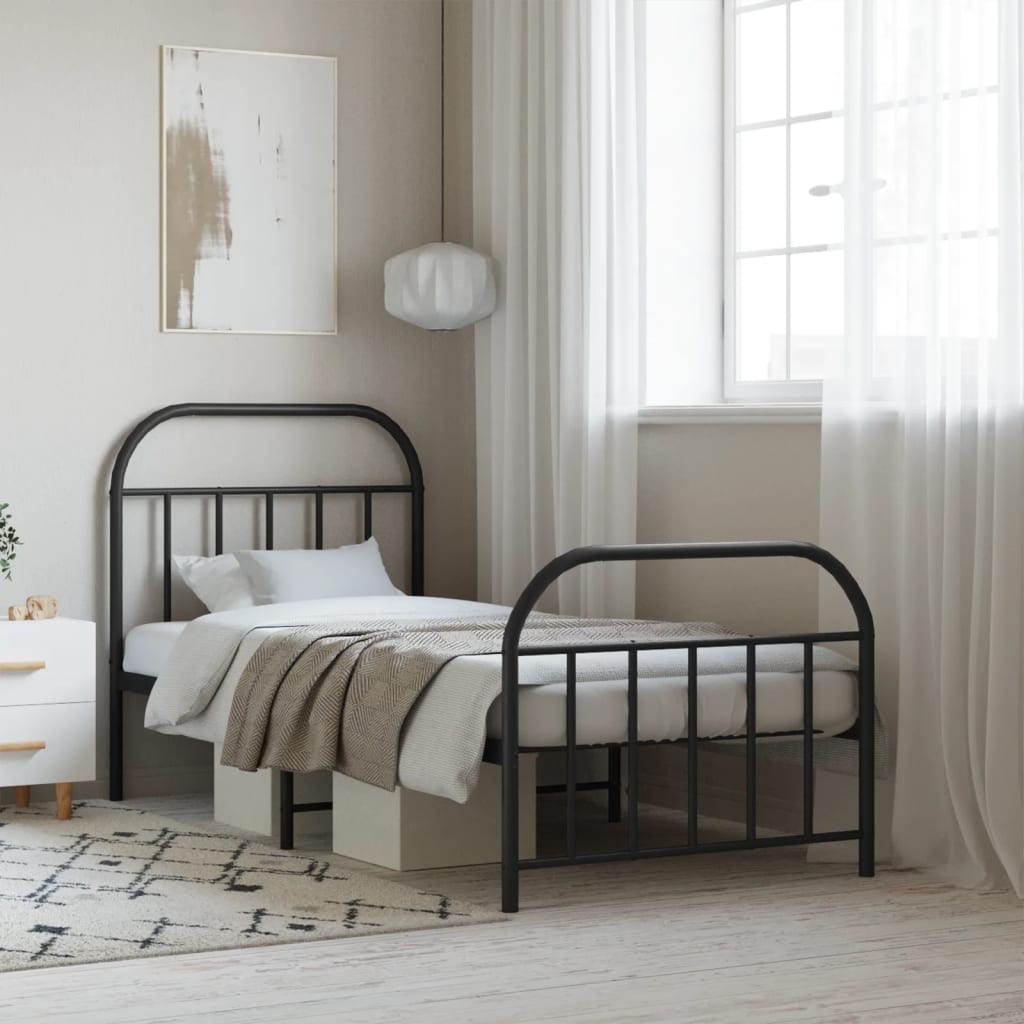 Metal Bed Frame without Mattress with Footboard Black 90x190cm