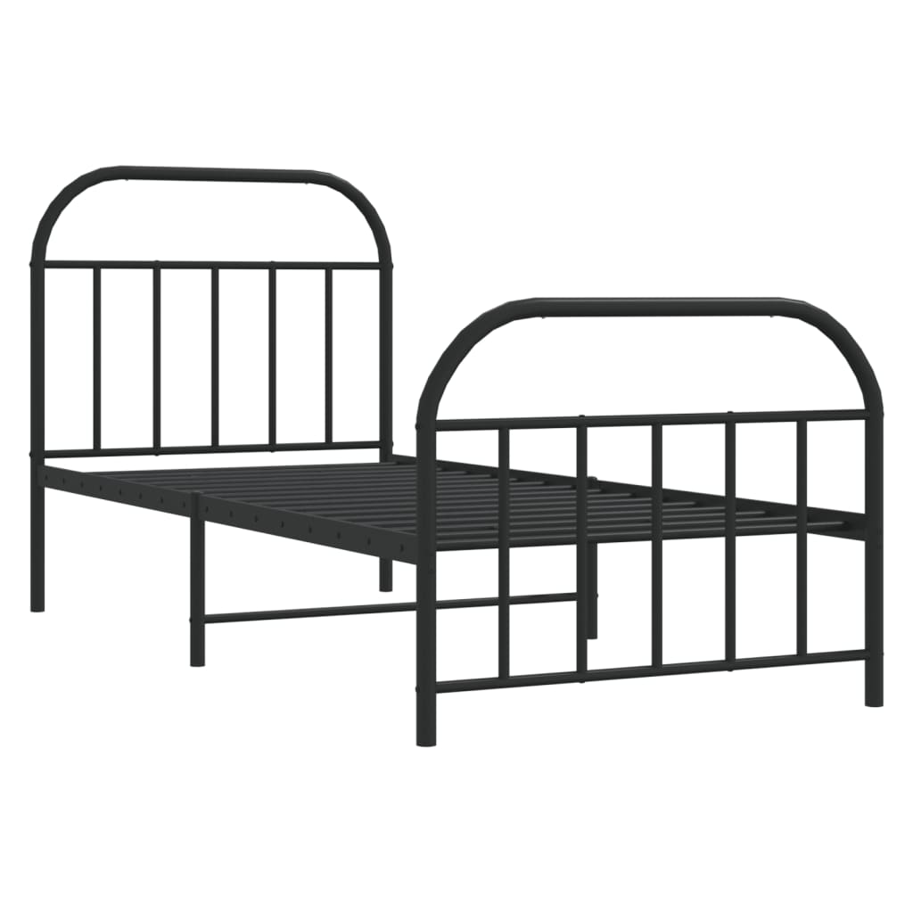 Metal Bed Frame without Mattress with Footboard Black 90x200cm