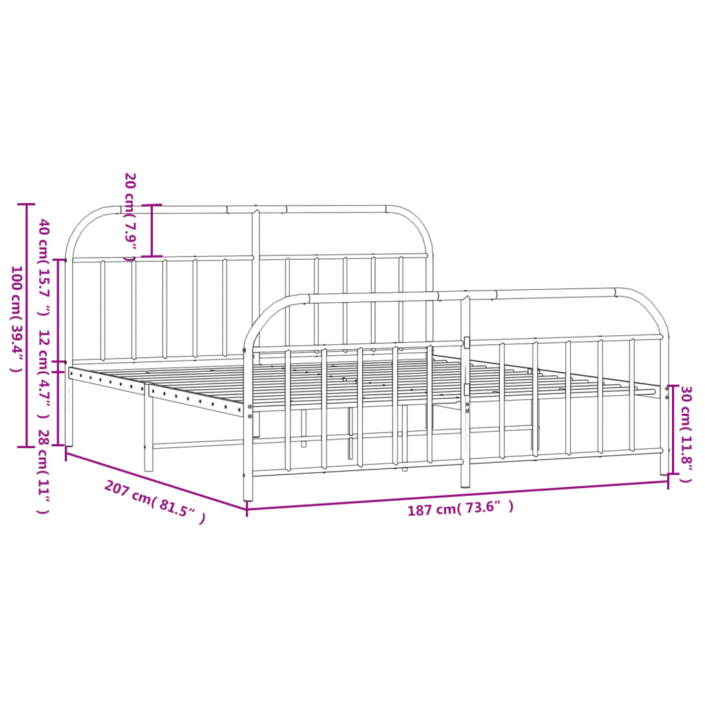 Metal Bed Frame without Mattress with Footboard Black 180x200cm