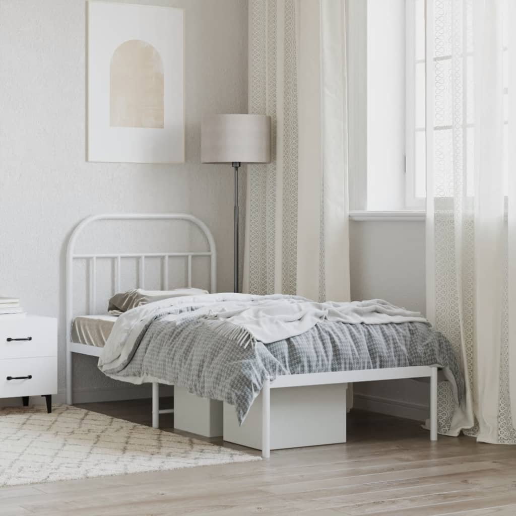 Metal Bed Frame without Mattress with Headboard White 80x200cm