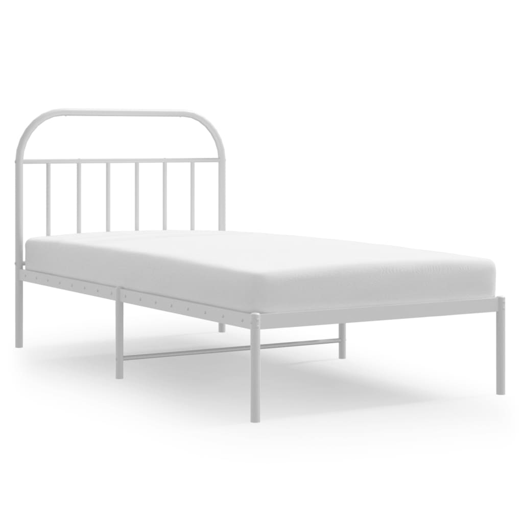 Metal Bed Frame without Mattress with Headboard White 107x203cm