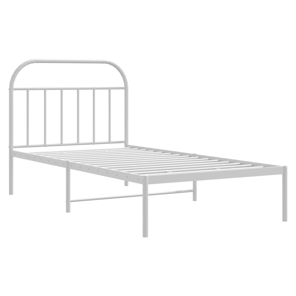 Metal Bed Frame without Mattress with Headboard White 107x203cm