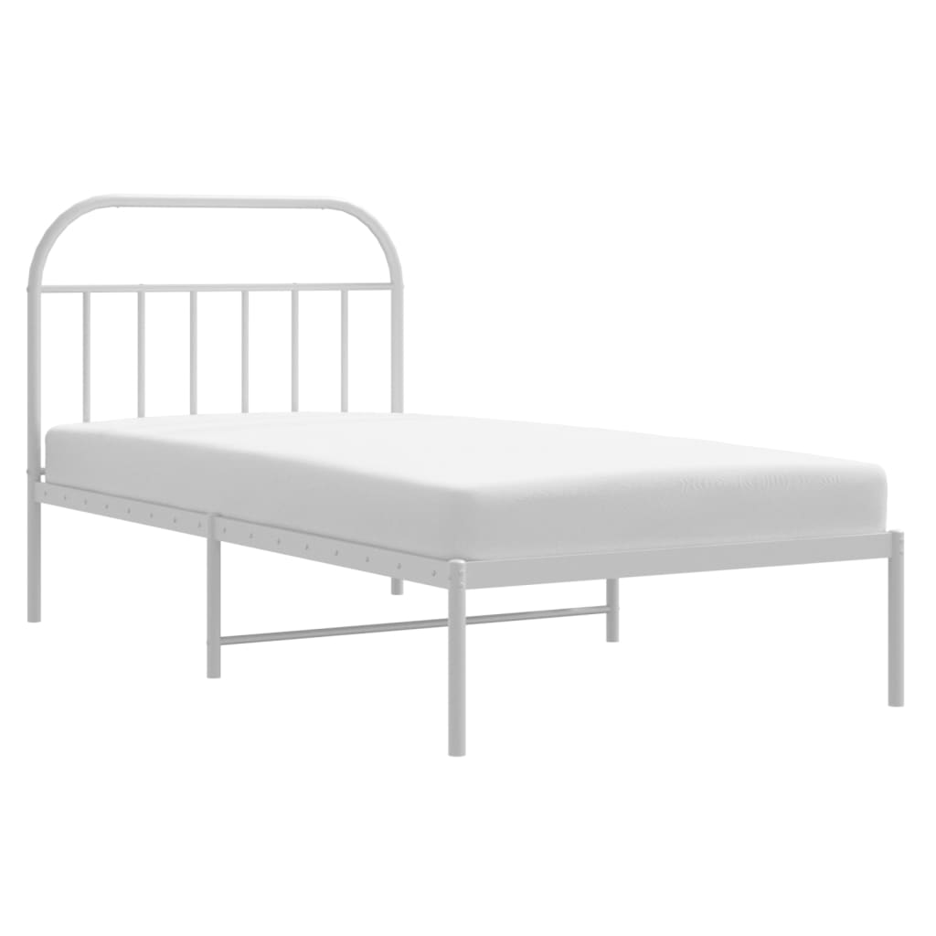 Metal Bed Frame without Mattress with Headboard White 107x203cm