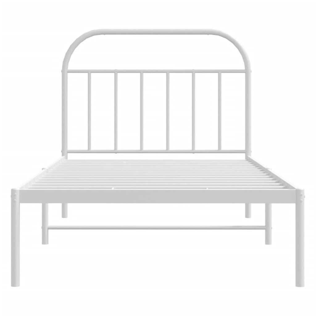Metal Bed Frame without Mattress with Headboard White 107x203cm