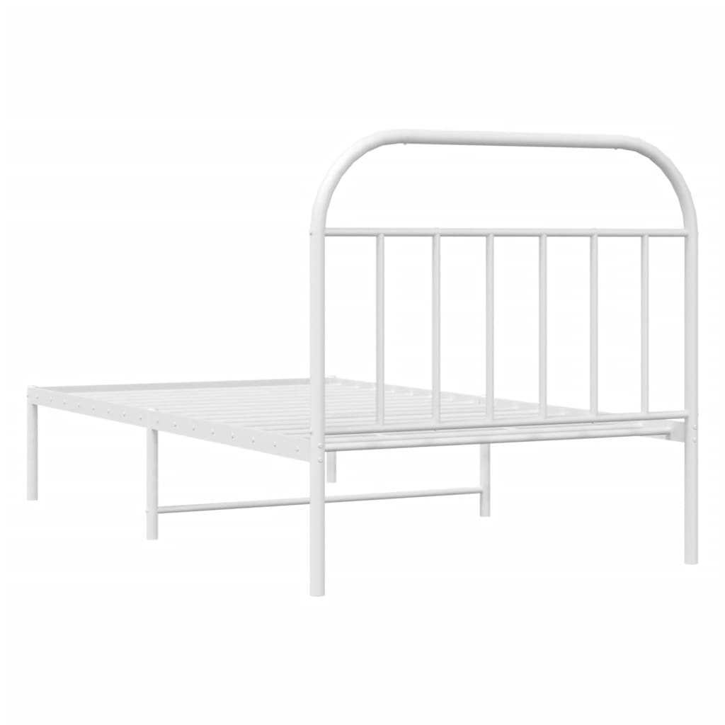 Metal Bed Frame without Mattress with Headboard White 107x203cm