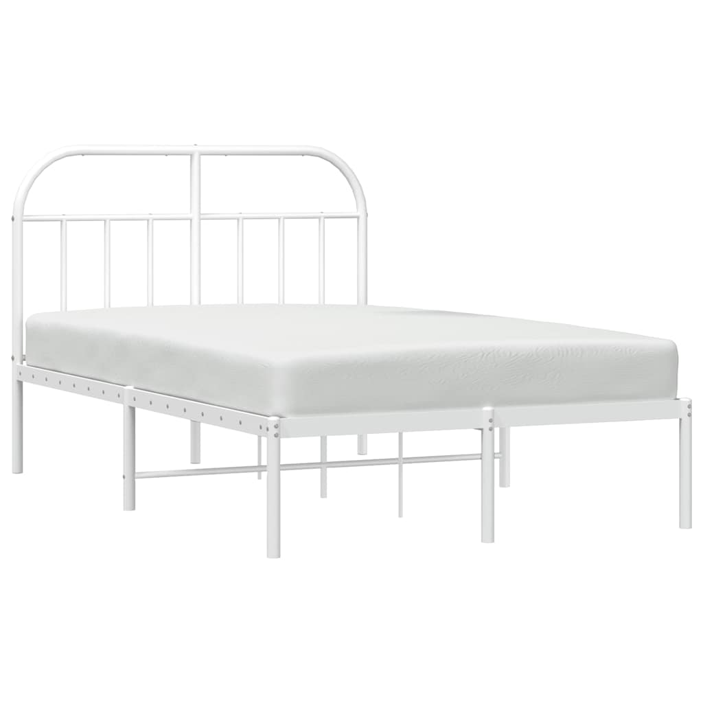 Metal Bed Frame without Mattress with Headboard White 135x190cm