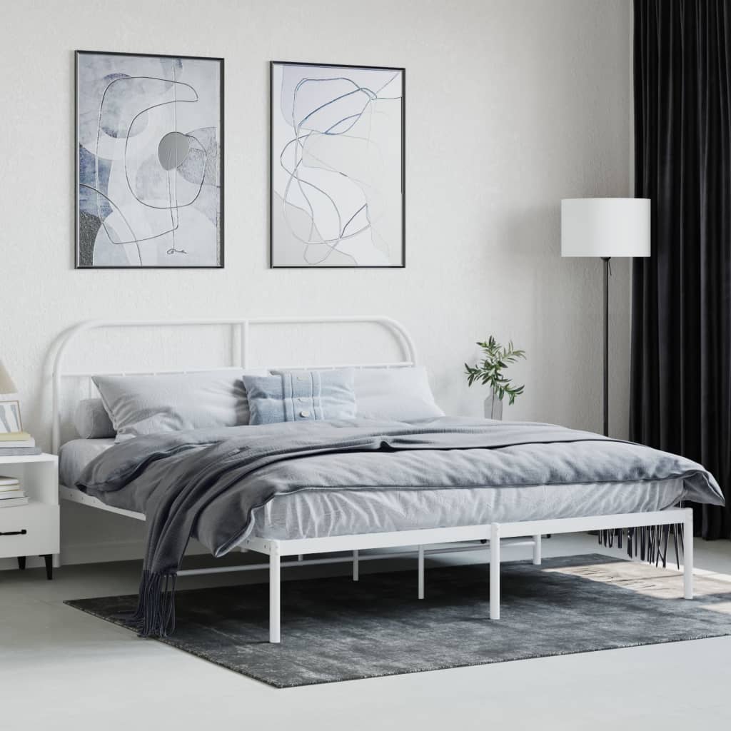 Metal Bed Frame without Mattress with Headboard White 160x200cm