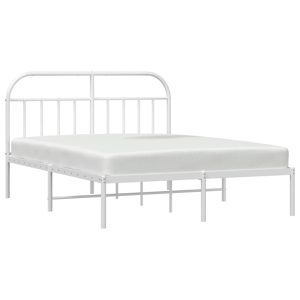 Metal Bed Frame without Mattress with Headboard White 183x213cm