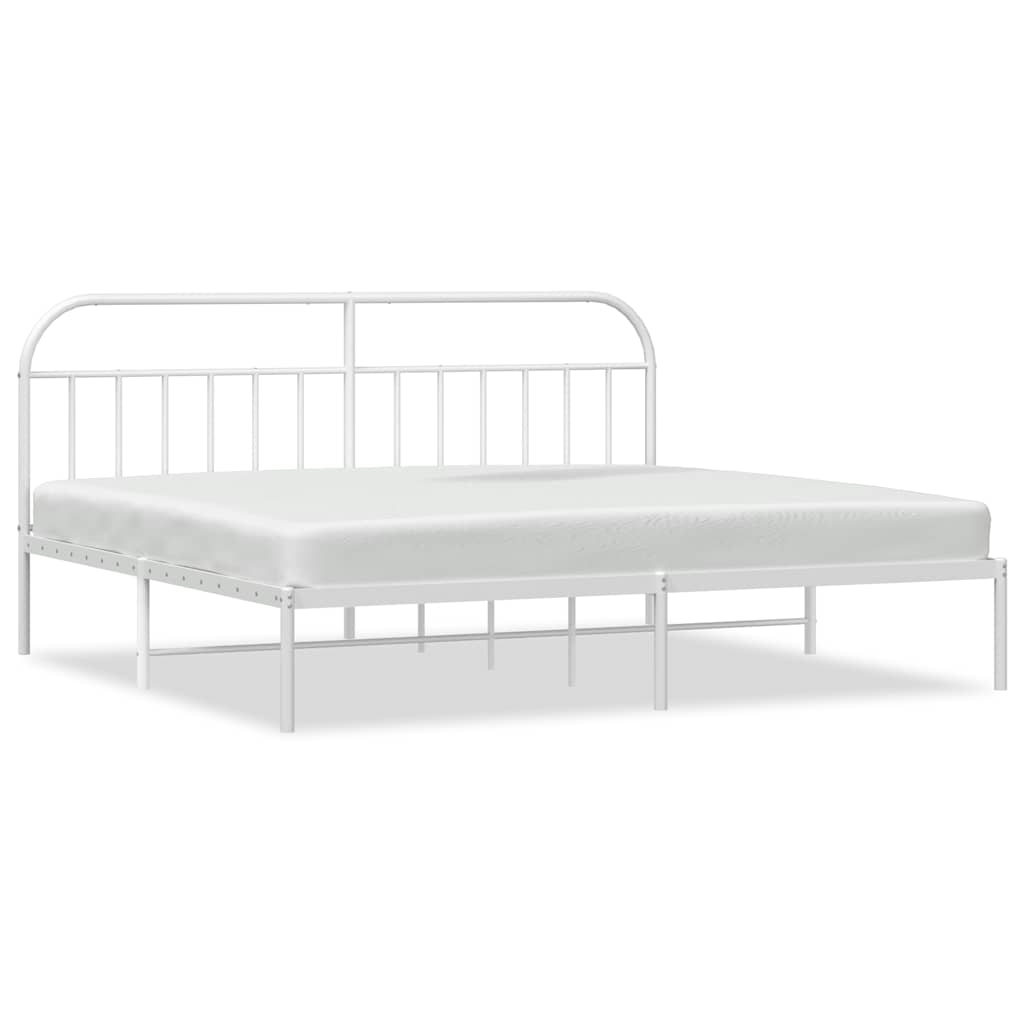 Metal Bed Frame without Mattress with Headboard White 193x203cm