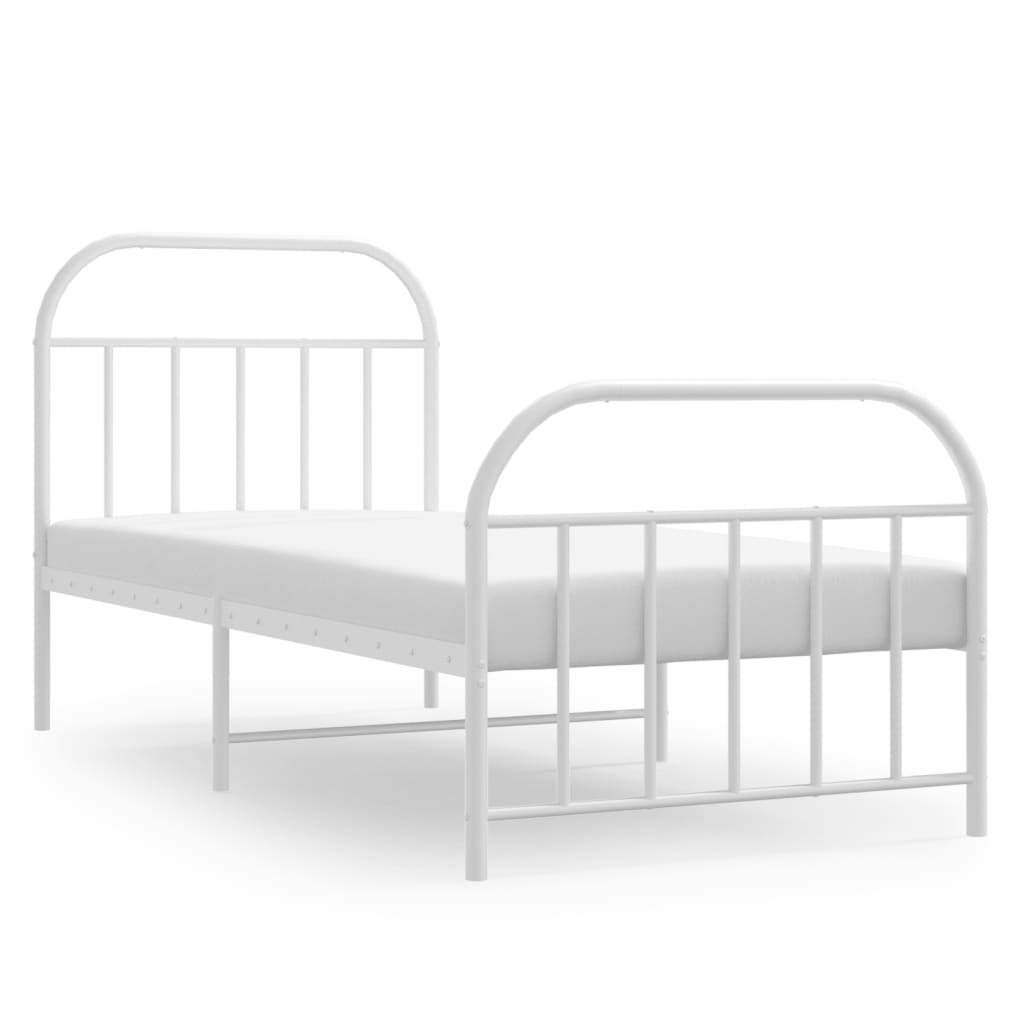 Metal Bed Frame without Mattress with Footboard White 90x190cm