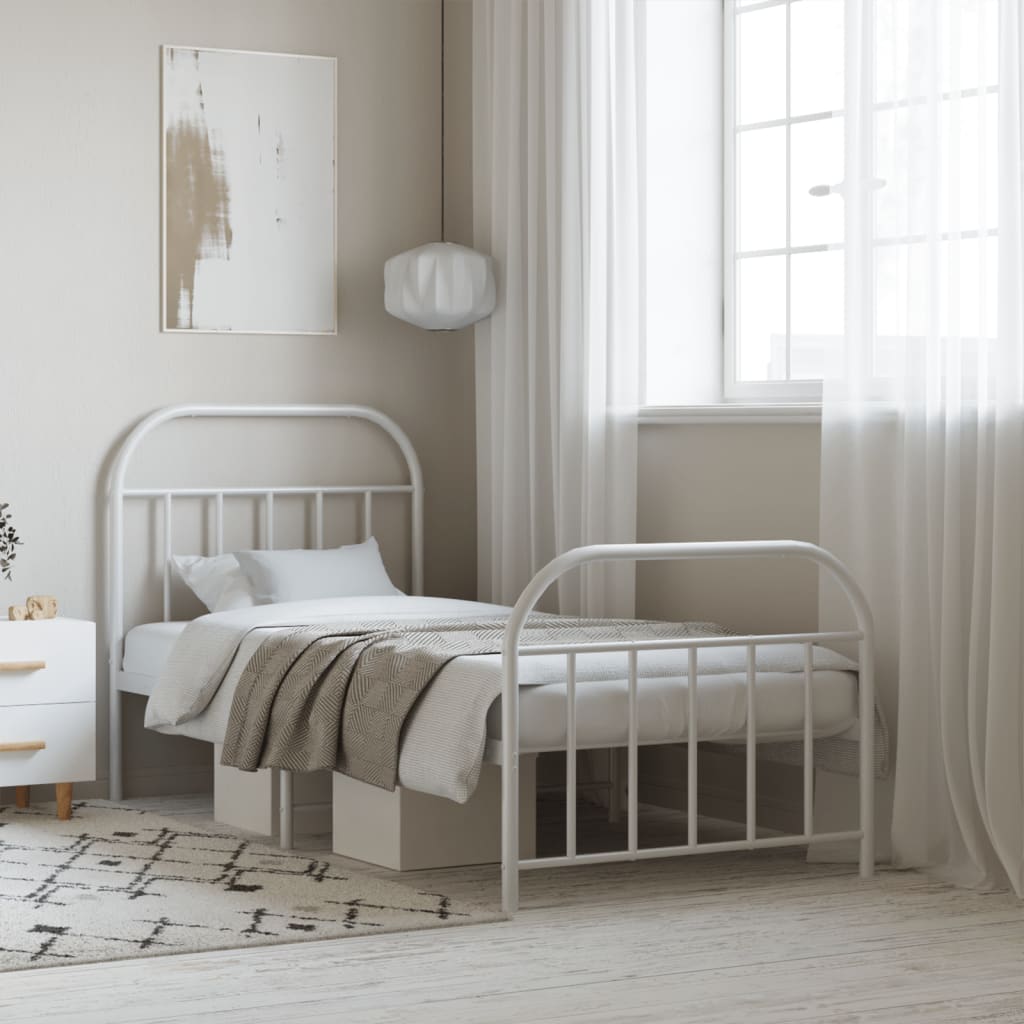 Metal Bed Frame without Mattress with Footboard White 90x190cm