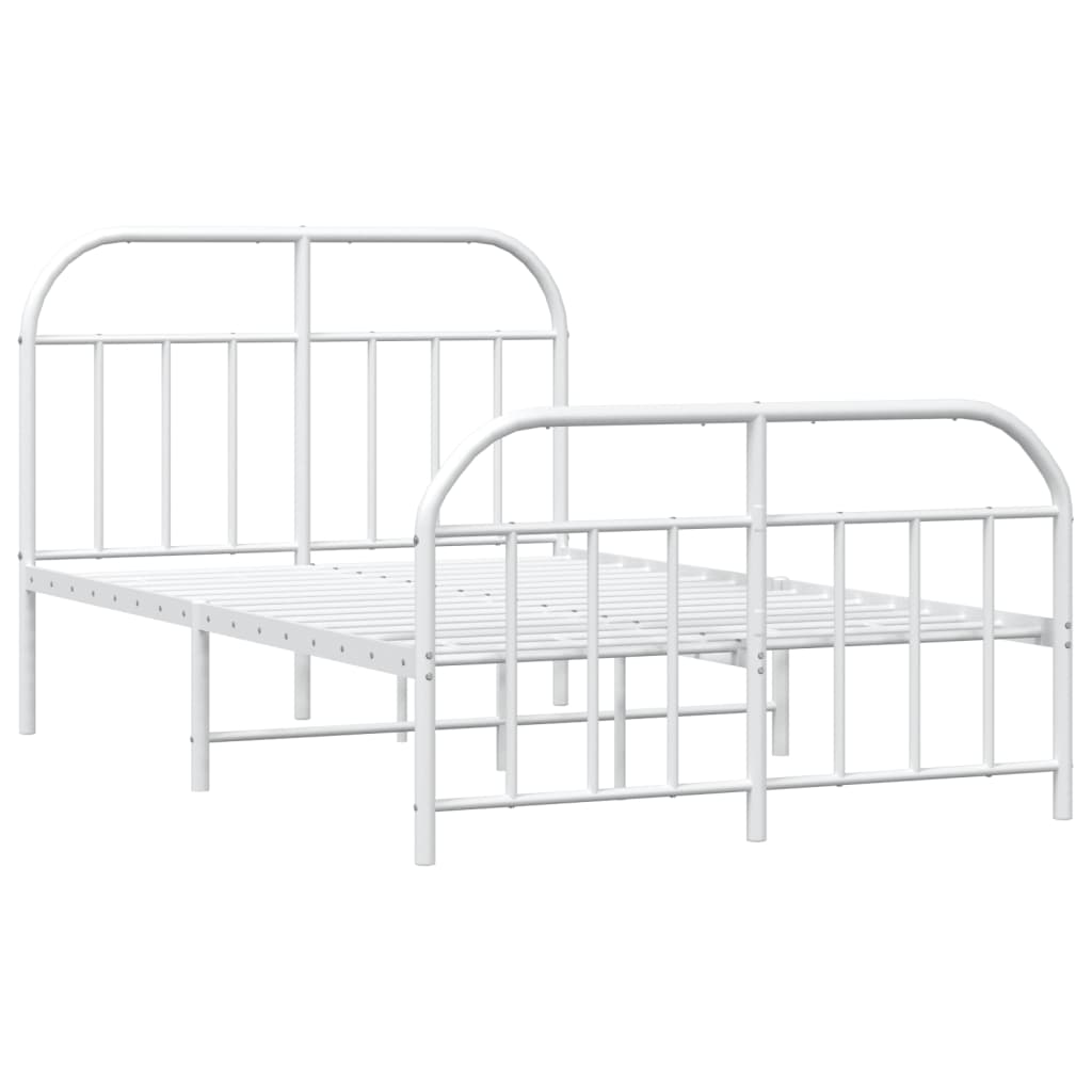 Metal Bed Frame without Mattress with Footboard White 120x190cm