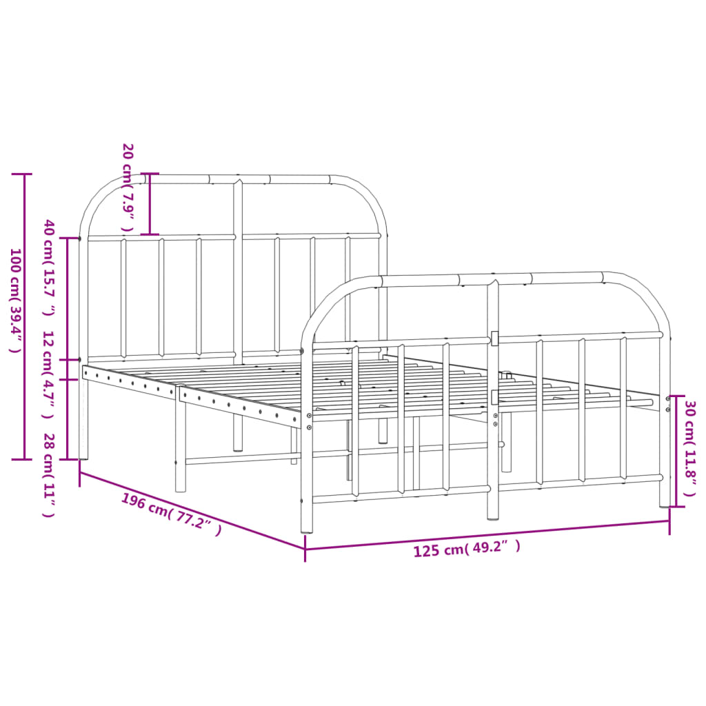 Metal Bed Frame without Mattress with Footboard White 120x190cm