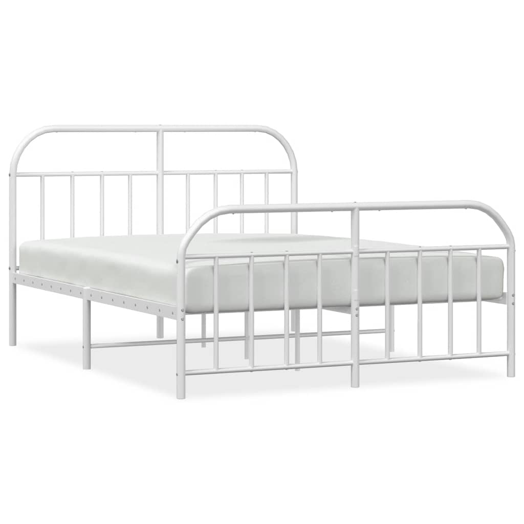 Metal Bed Frame without Mattress with Footboard White 135x190cm