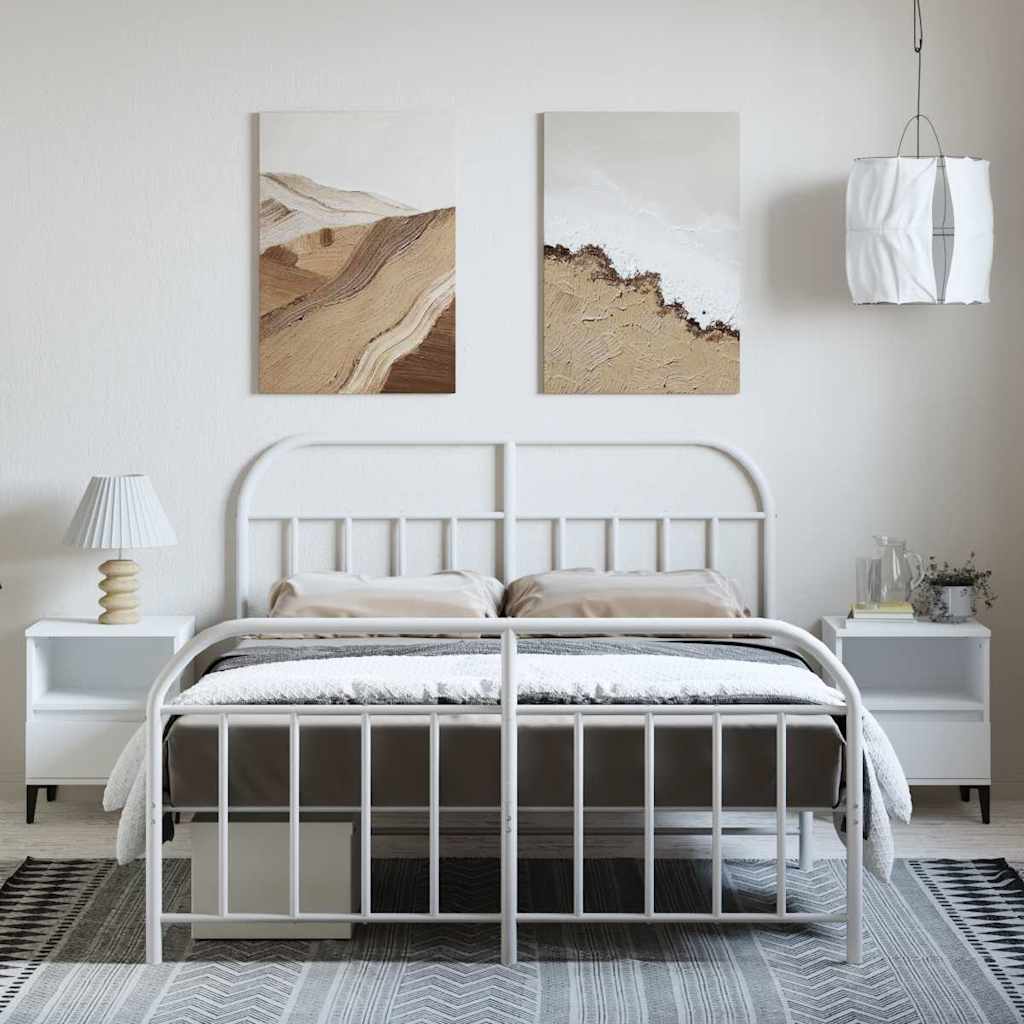 Metal Bed Frame without Mattress with Footboard White 135x190cm