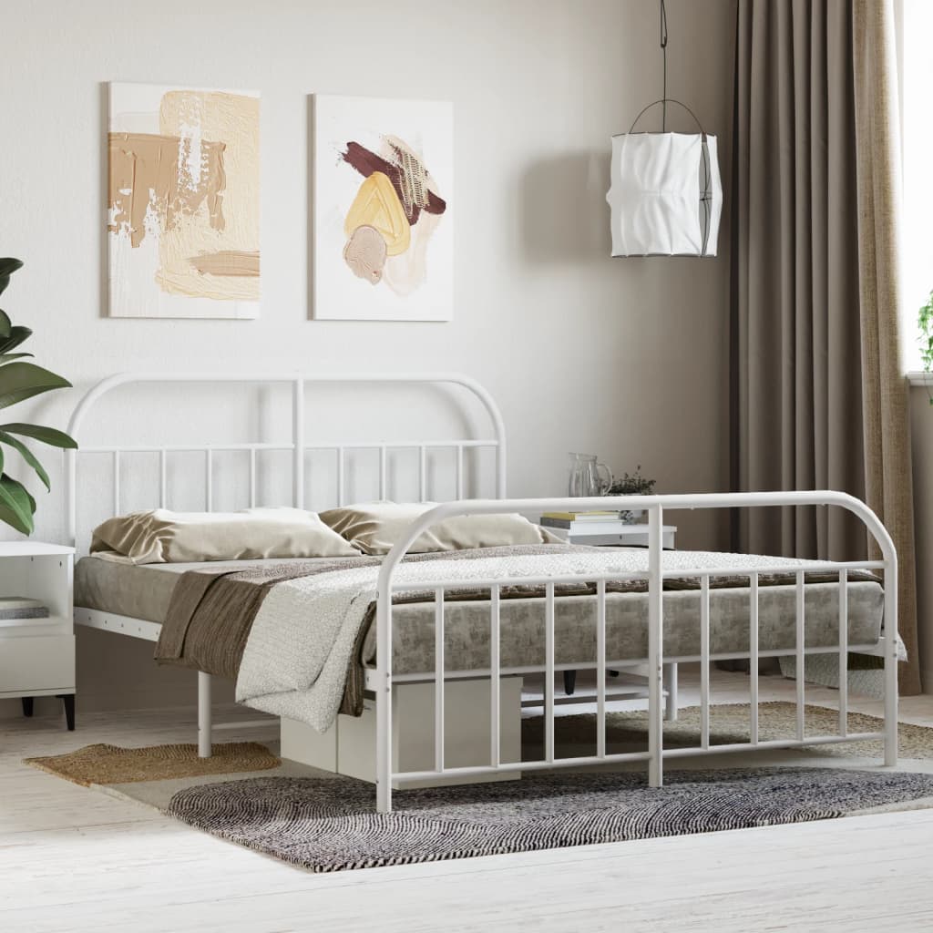 Metal Bed Frame without Mattress with Footboard White 140x190cm