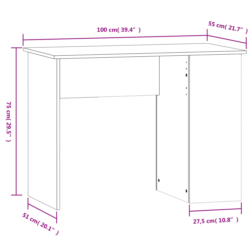 Desk Grey Sonoma 100x55x75 cm Engineered Wood