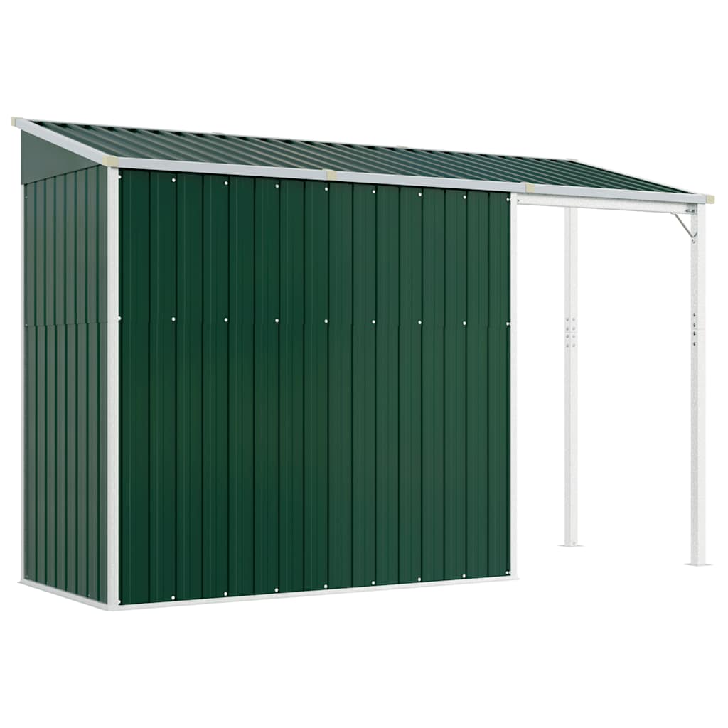Garden Shed with Extended Roof Green 277x107x181 cm Steel