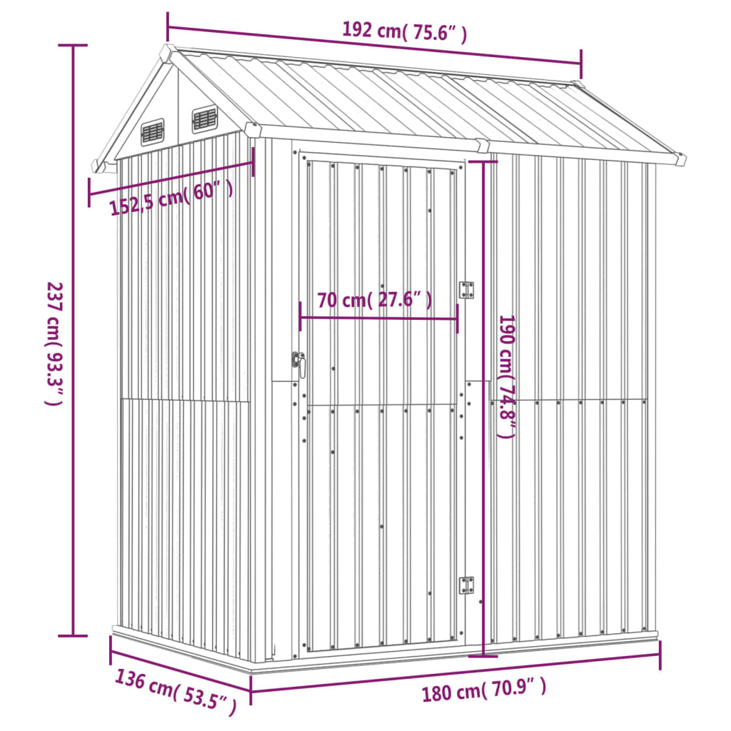 Garden Shed Brown 192x152.5x237 cm Galvanised Steel