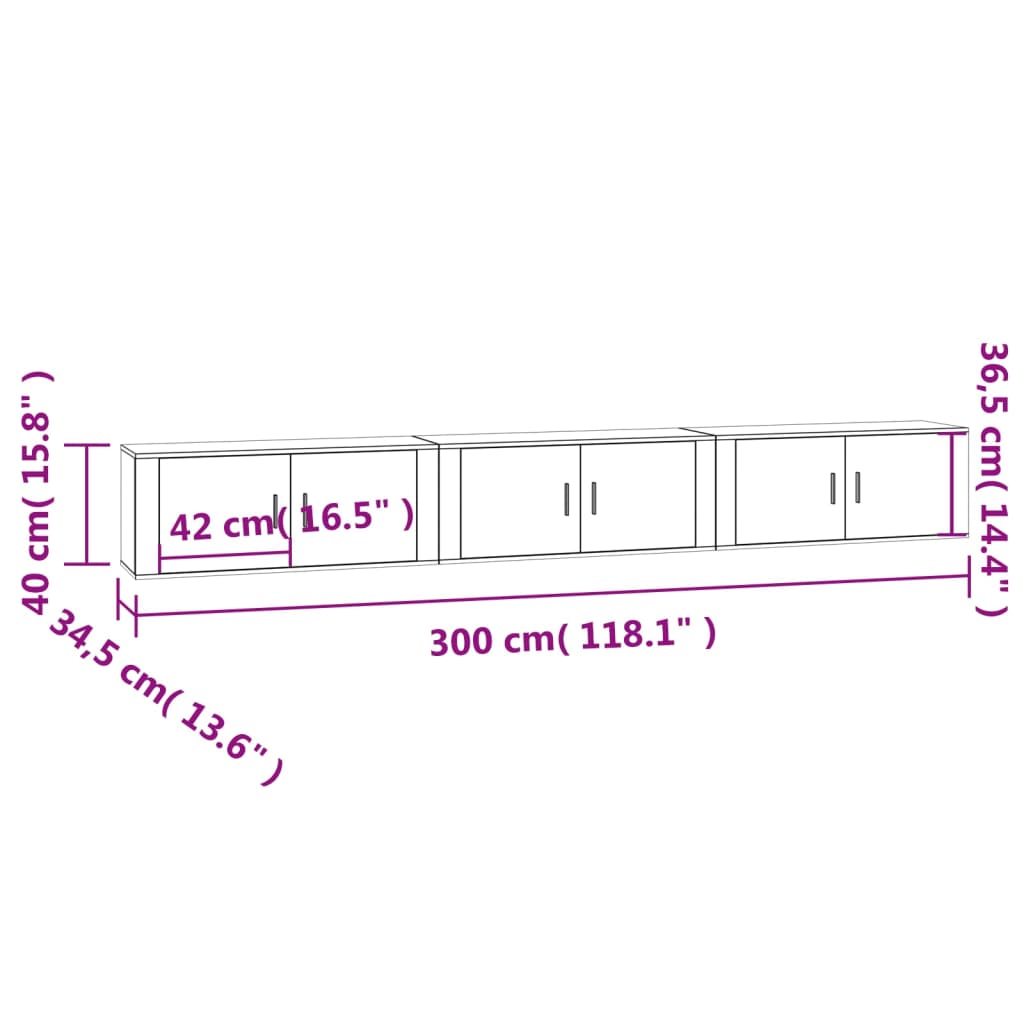 Wall-mounted TV Cabinets 3 pcs Sonoma Oak 100x34.5x40 cm