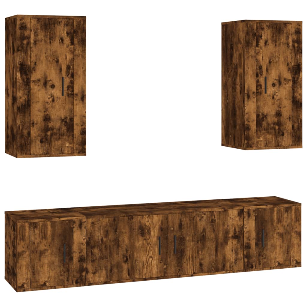 5 Piece TV Cabinet Set Smoked Oak Engineered Wood