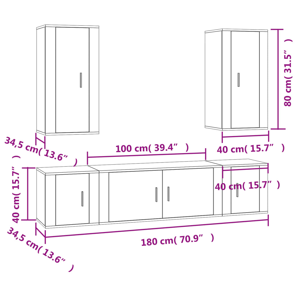 5 Piece TV Cabinet Set Smoked Oak Engineered Wood