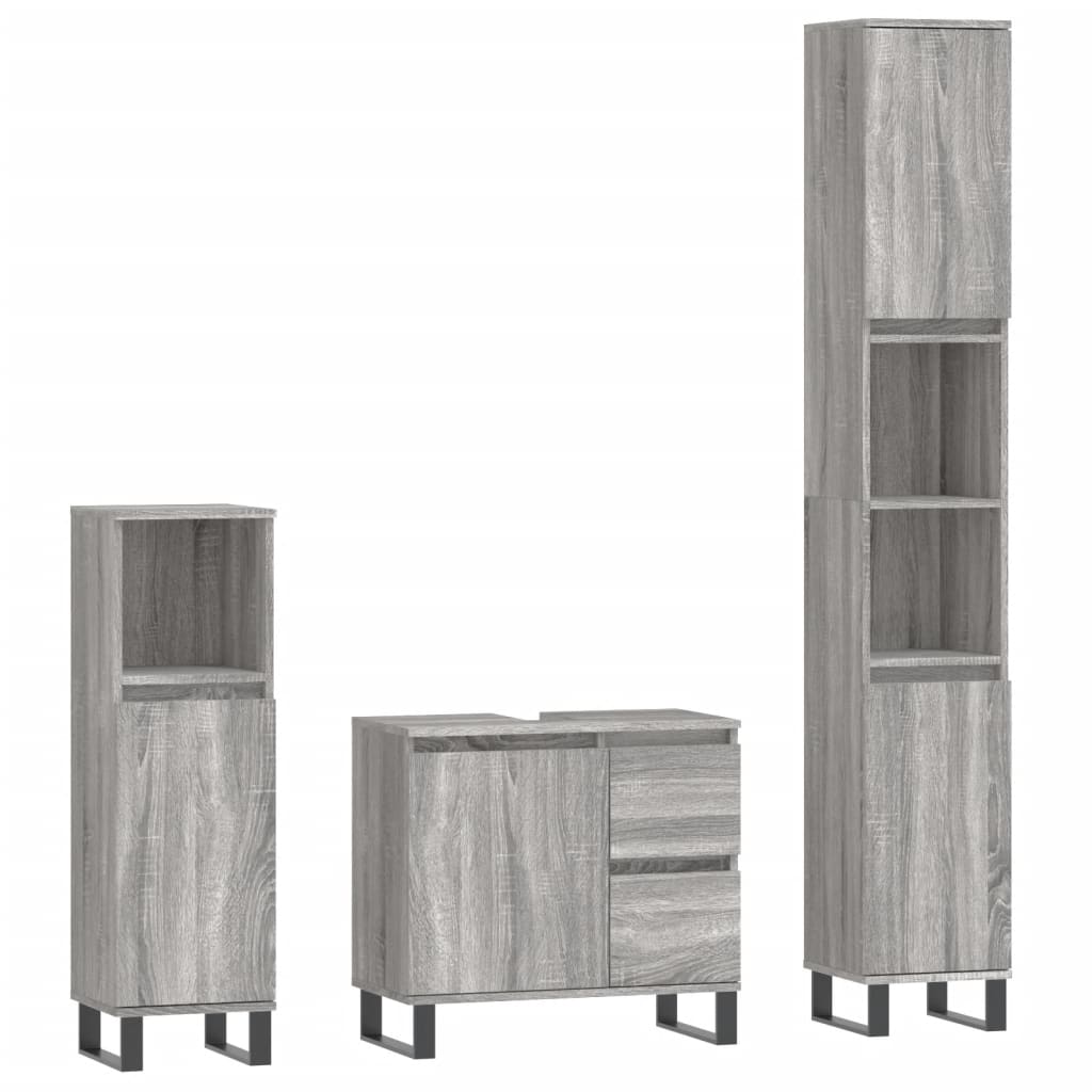 3 Piece Bathroom Furniture Set Grey Sonoma Engineered Wood