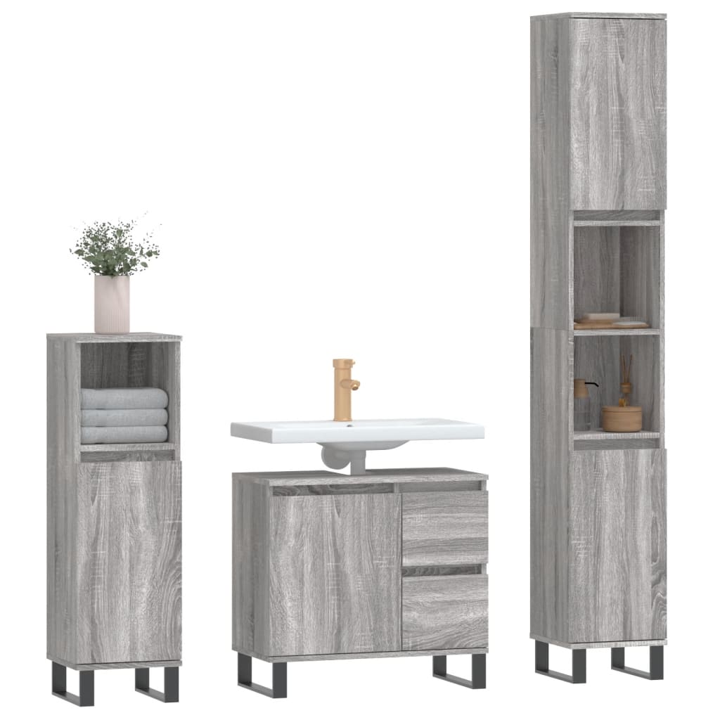 3 Piece Bathroom Furniture Set Grey Sonoma Engineered Wood