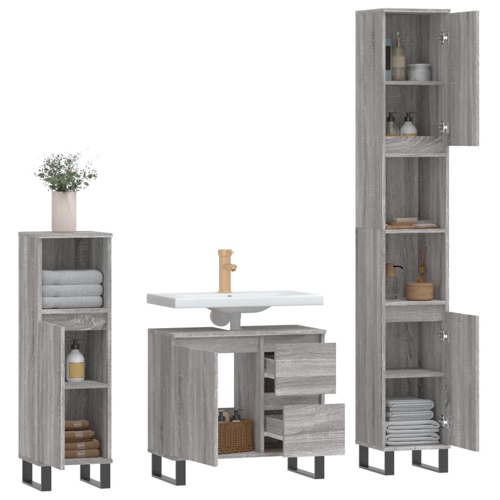 3 Piece Bathroom Furniture Set Grey Sonoma Engineered Wood