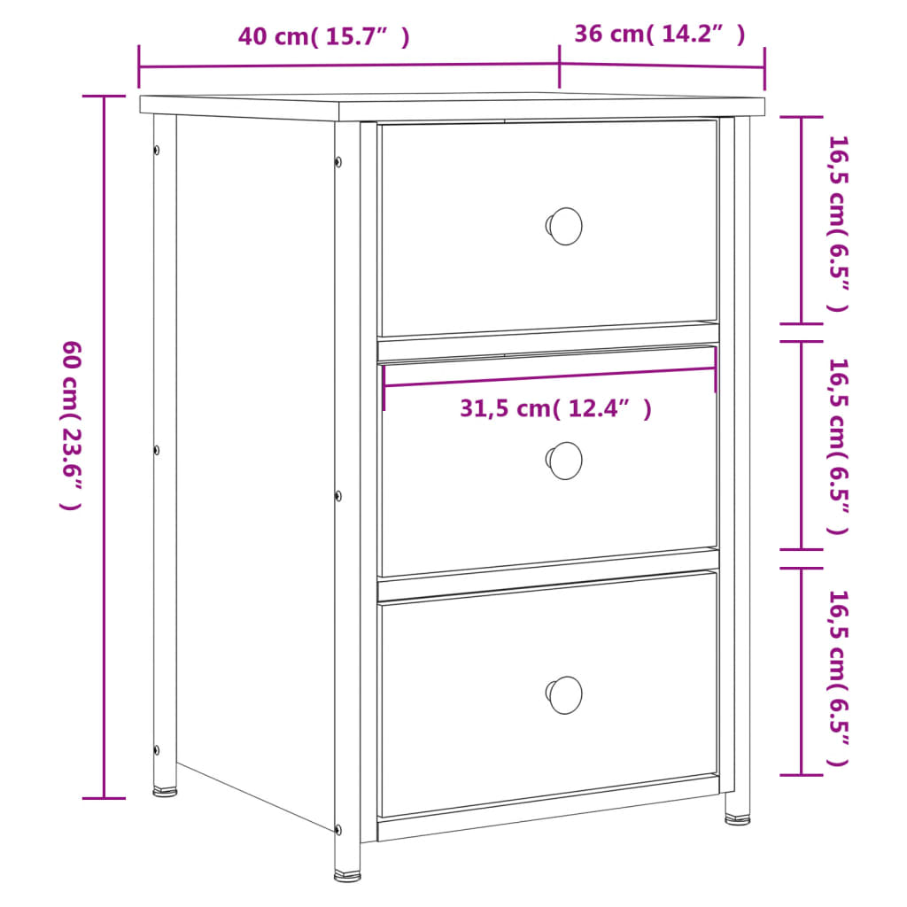 Bedside Cabinet Sonoma Oak 40x36x60 cm Engineered Wood