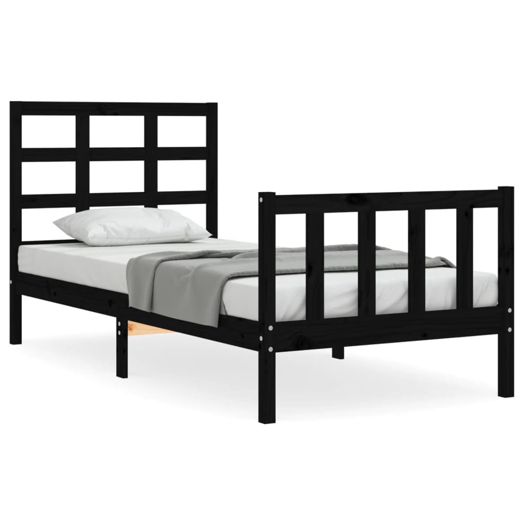 Bed Frame without Mattress Black Small Single Solid Wood Pine