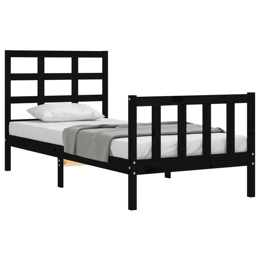 Bed Frame without Mattress Black Small Single Solid Wood Pine