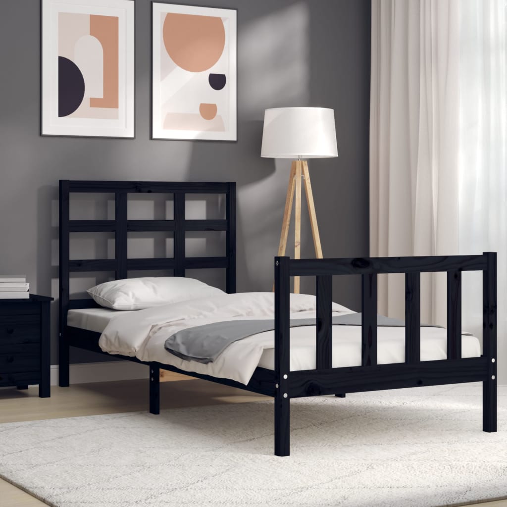 Bed Frame without Mattress Black Small Single Solid Wood Pine