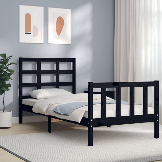 Bed Frame without Mattress Black Small Single Solid Wood Pine