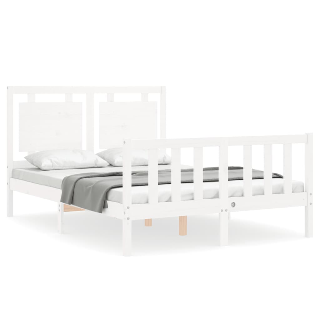 Bed Frame without Mattress White Double Solid Wood Pine
