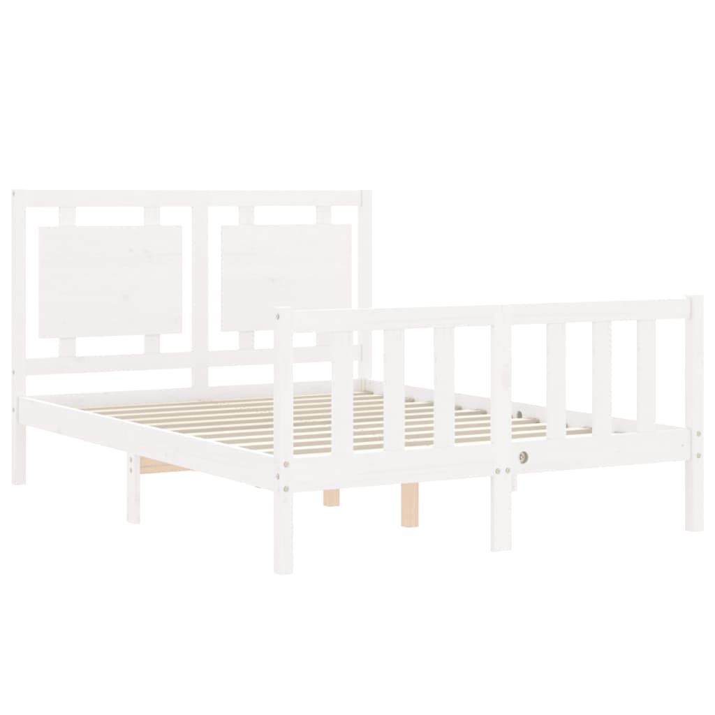 Bed Frame without Mattress White Double Solid Wood Pine