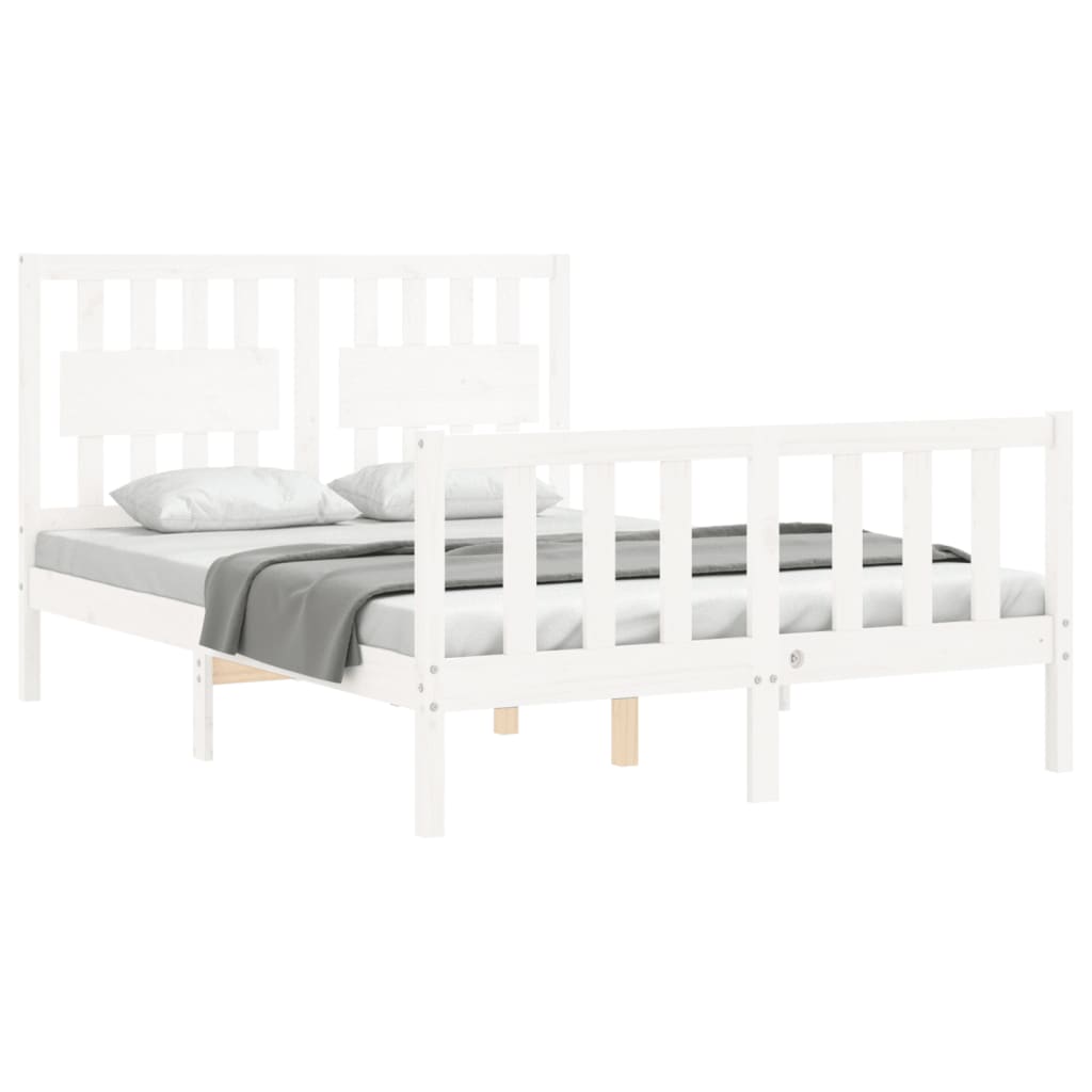 Bed Frame without Mattress White Double Solid Wood Pine