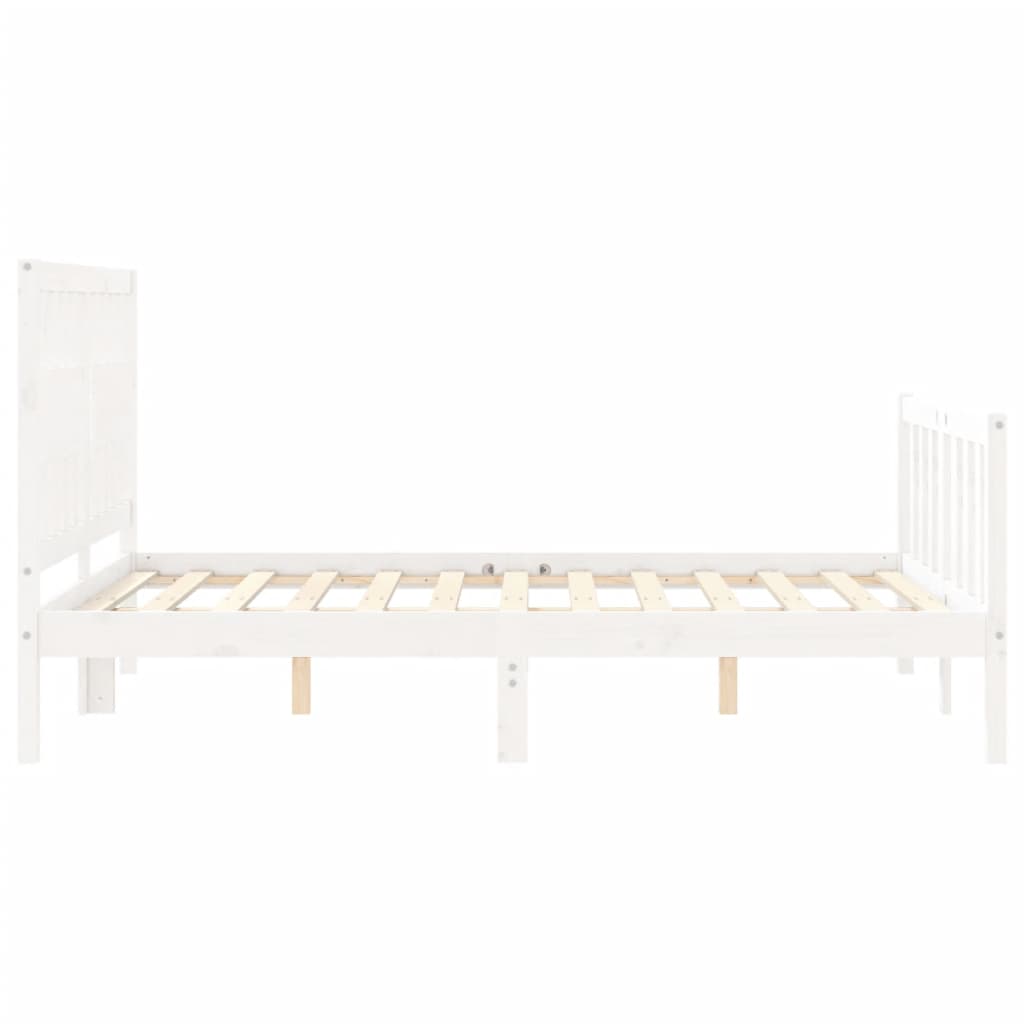 Bed Frame without Mattress White Double Solid Wood Pine